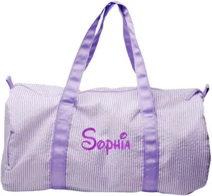 Personalized Baby Duffle Bag, Monogram Seersucker Kid Travel Bag, Kids Duffel Bag, Toddler Diaper Bag, Child Gifts, Overnight Bag, Dance Bag, Purple, Large