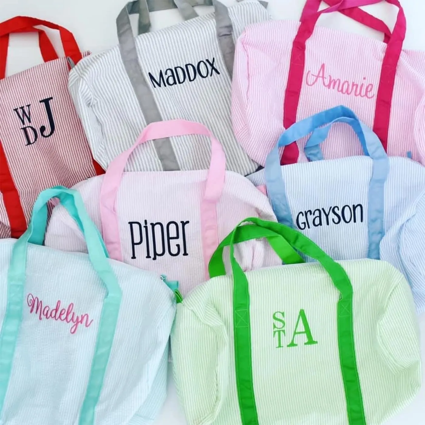 Personalized Baby Duffle Bag, Monogram Seersucker Kid Travel Bag, Kids Duffel Bag, Toddler Diaper Bag, Child Gifts, Overnight Bag, Dance Bag, Purple, Large