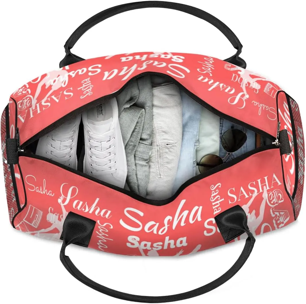Personalized Ballet Dance Bags, Custom Travel Duffle Bag Custom Gym Bag Dancer Bag Customized Sport Bag with Name, Overnight Weekender Bags, Coral Red