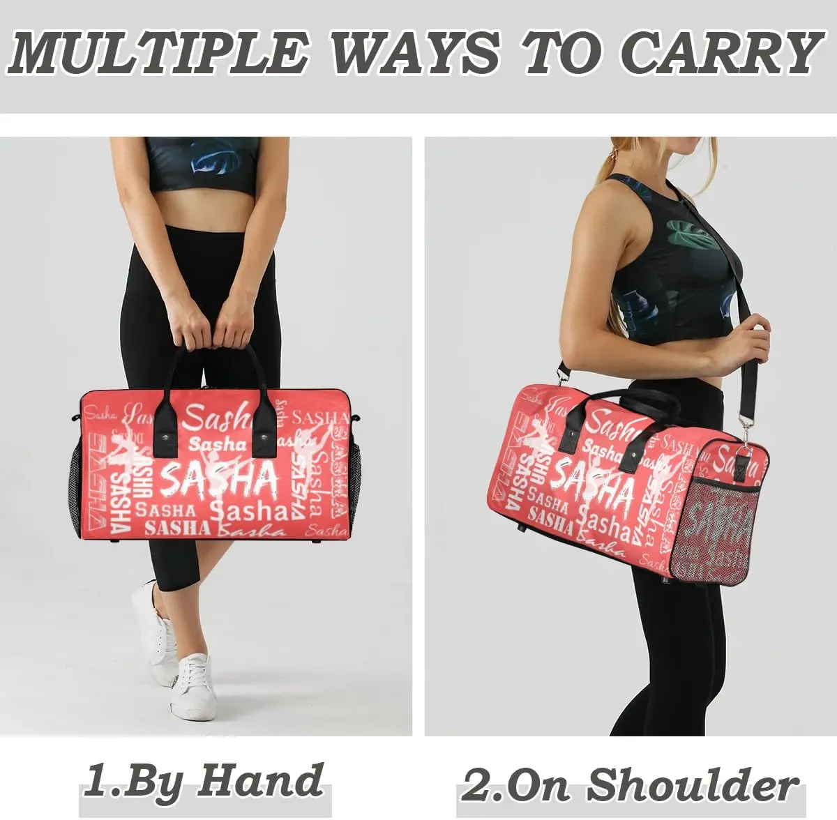 Personalized Ballet Dance Bags, Custom Travel Duffle Bag Custom Gym Bag Dancer Bag Customized Sport Bag with Name, Overnight Weekender Bags, Coral Red