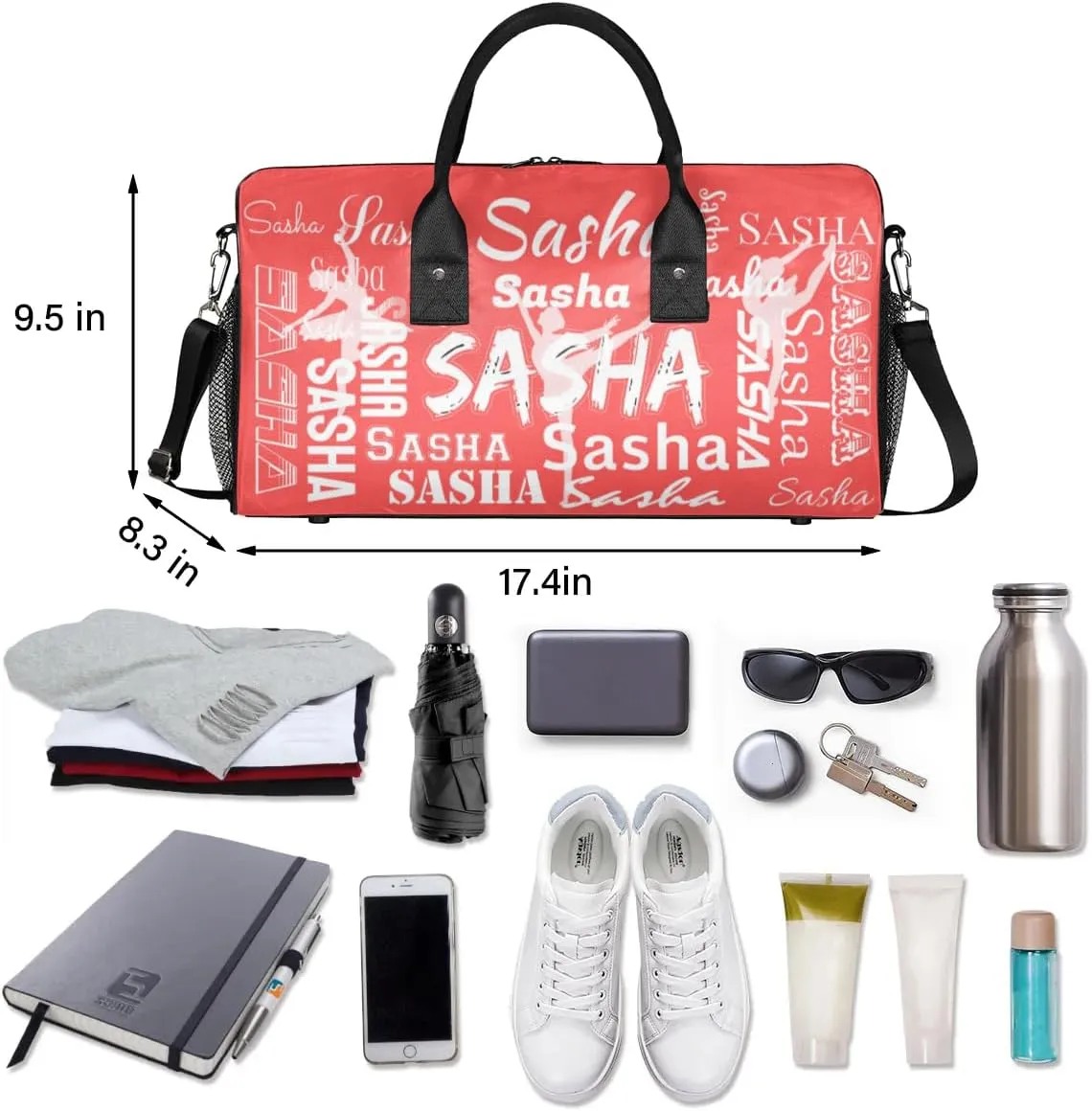 Personalized Ballet Dance Bags, Custom Travel Duffle Bag Custom Gym Bag Dancer Bag Customized Sport Bag with Name, Overnight Weekender Bags, Coral Red