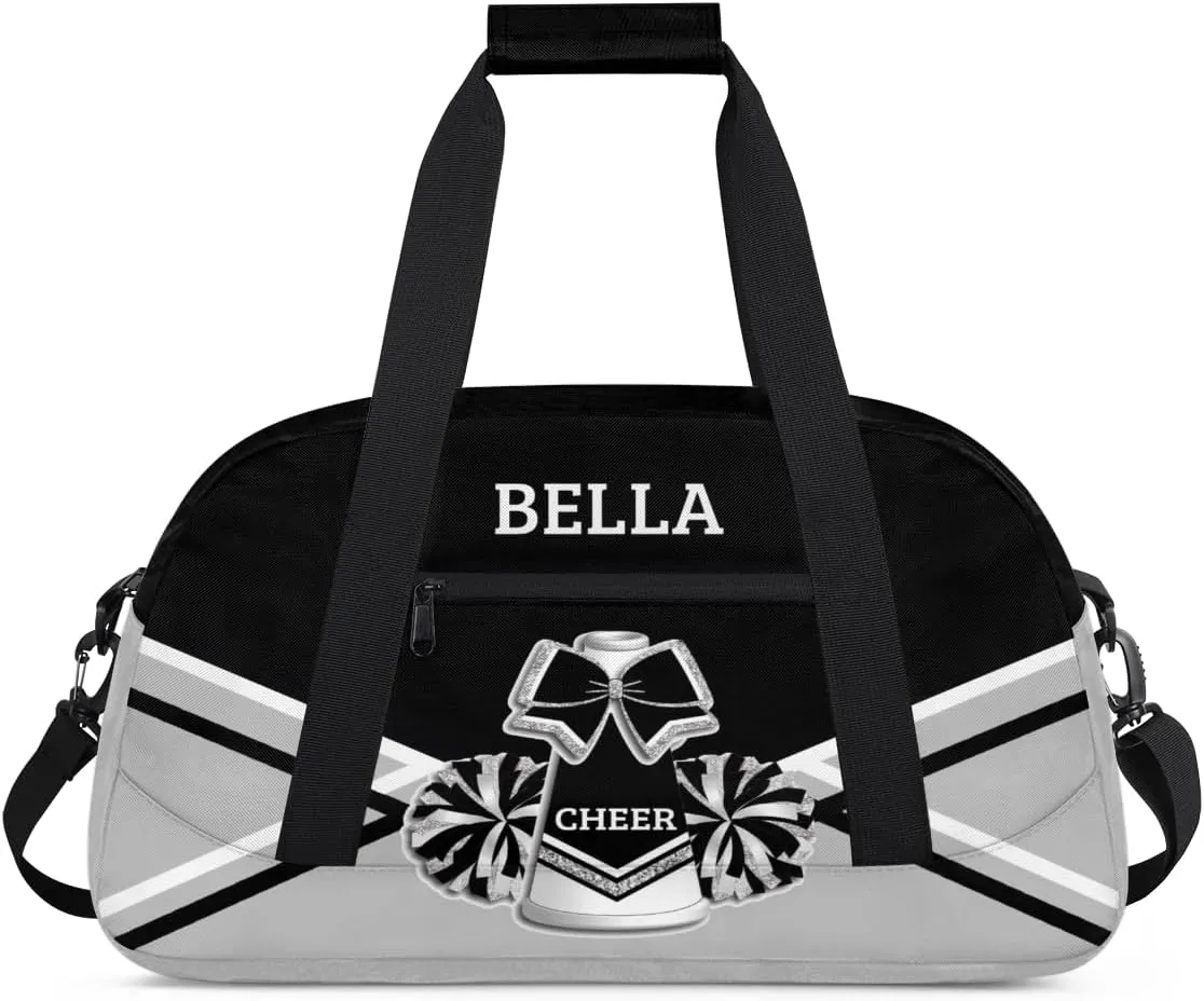 Personalized Cheer Bag Dance Bag for Girl, Custom Gym Bag Sport Duffel Bag, Weekender Bags Travel Duffel Bag Black Sliver Cheer