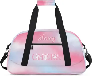 Personalized Cheer Bag Girl Sport Duffel Bag, Custom Kids Gym Bag, Customize Travel Duffle Bag with Name, Overnight Weekender Bags,Lightblue Pink Gradient, Cheerleading Gifts
