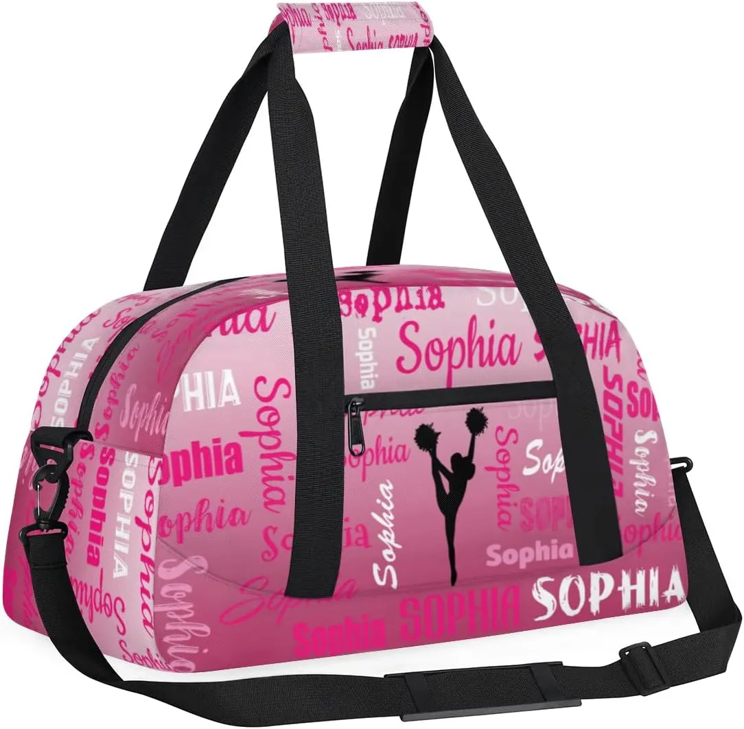 Personalized Cheer Bag Name Dance Bag Gymnastics Bags, Custom Cheerleader Sport Duffel Gym Bags Travel Overnight Weekender Bags, Dark Pink Gradient