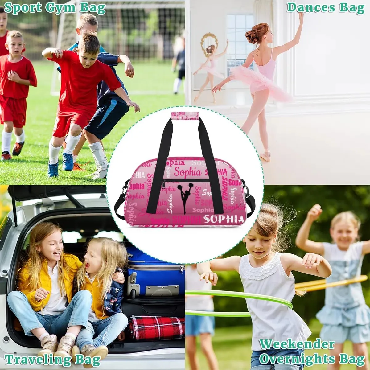 Personalized Cheer Bag Name Dance Bag Gymnastics Bags, Custom Cheerleader Sport Duffel Gym Bags Travel Overnight Weekender Bags, Dark Pink Gradient