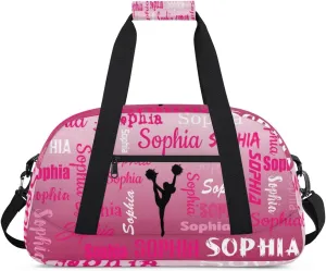 Personalized Cheer Bag Name Dance Bag Gymnastics Bags, Custom Cheerleader Sport Duffel Gym Bags Travel Overnight Weekender Bags, Dark Pink Gradient