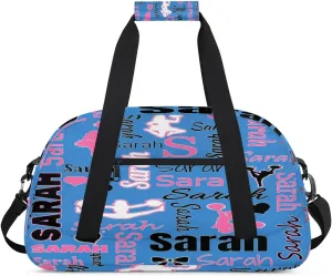 Personalized Cheer Bag, Name Dance Bag Gymnastics Bags, Custom Sport Duffel Gym Bags Travel Overnight Weekender Bags, Blue Ballet Bags