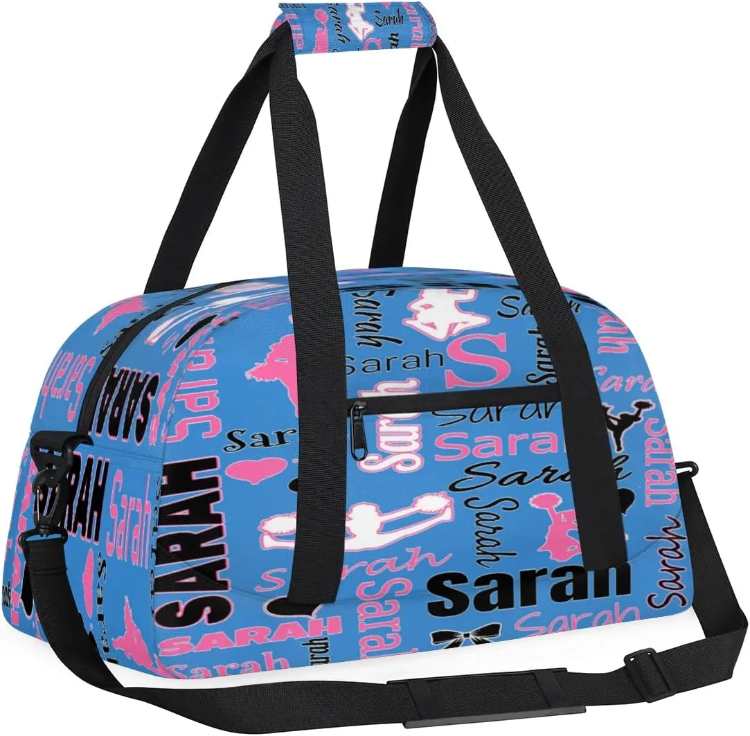 Personalized Cheer Bag, Name Dance Bag Gymnastics Bags, Custom Sport Duffel Gym Bags Travel Overnight Weekender Bags, Blue Ballet Bags