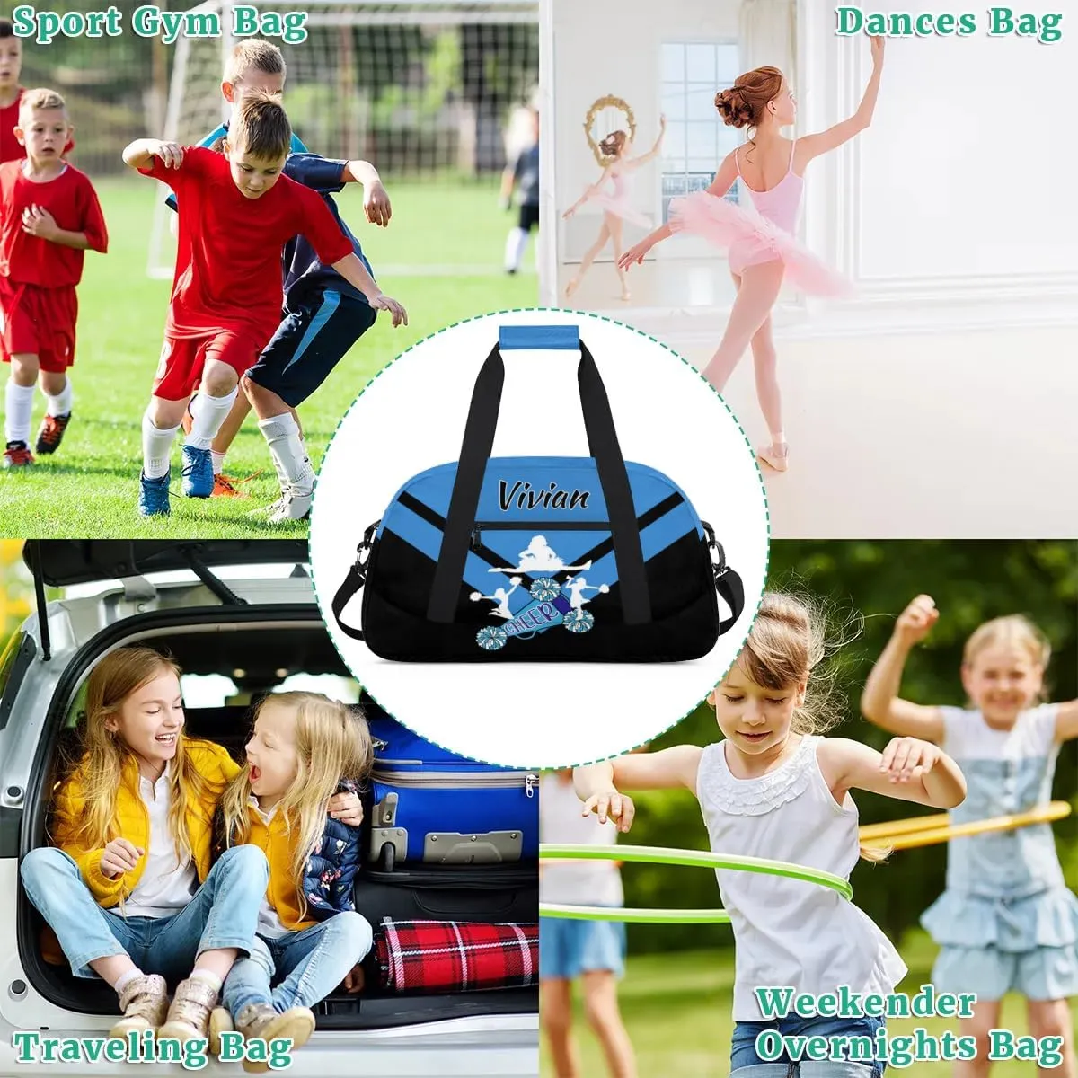 Personalized Cheer Duffel Bags Custom Name Sport Bag, Custom Cheerleader Gym Bag, Customize Travel Duffle Bag, Overnight Weekender Bags, Cheerleading Gifts, Blue