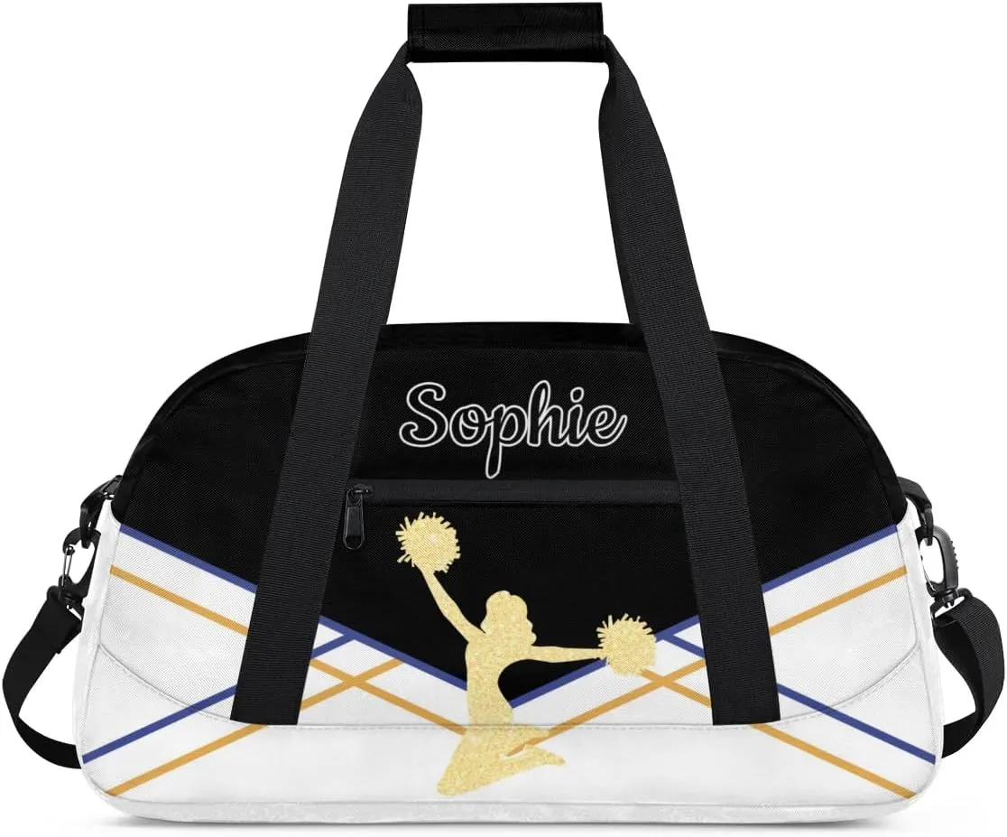 Personalized Cheer Duffel Bags Custom Name Sport Bag, Custom Cheerleader Gym Bag, Customize Travel Duffle Bag, Overnight Weekender Bags, Cheerleading Gifts, White-Black