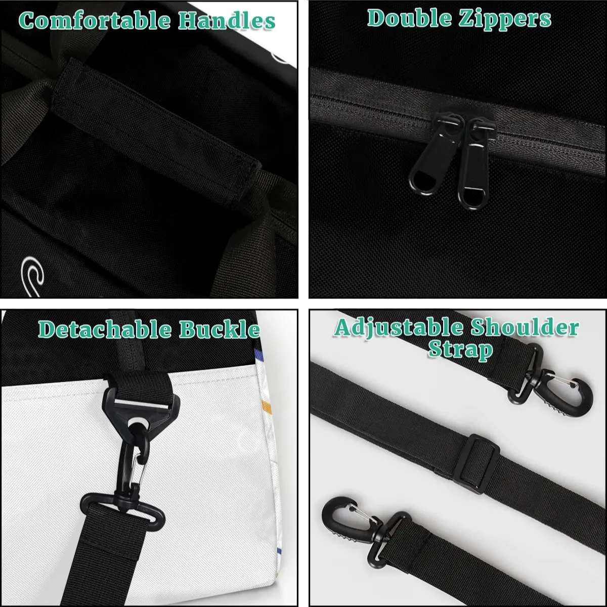 Personalized Cheer Duffel Bags Custom Name Sport Bag, Custom Cheerleader Gym Bag, Customize Travel Duffle Bag, Overnight Weekender Bags, Cheerleading Gifts, White-Black