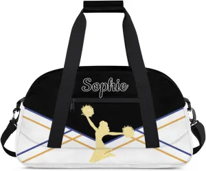 Personalized Cheer Duffel Bags Custom Name Sport Bag, Custom Cheerleader Gym Bag, Customize Travel Duffle Bag, Overnight Weekender Bags, Cheerleading Gifts, White-Black