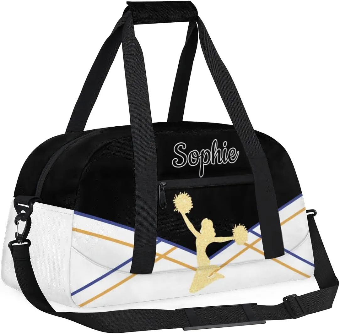 Personalized Cheer Duffel Bags Custom Name Sport Bag, Custom Cheerleader Gym Bag, Customize Travel Duffle Bag, Overnight Weekender Bags, Cheerleading Gifts, White-Black