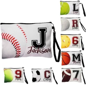 Personalized Cosmetic Bag For Purse Small Make Up Bags For Women Custom Makeup Bag Toiletry Volleyball Baseball Softball Football Basketball Tennis Soccer Pickleball Cricket Ice Hockey Golf