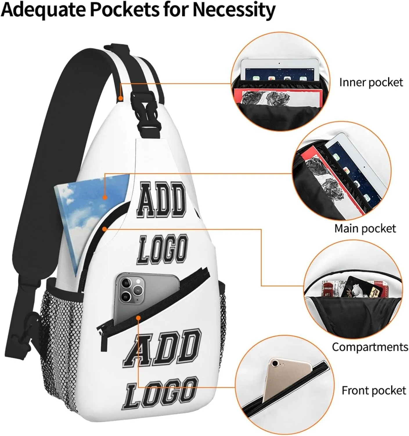Personalized Custom Chest bags for Women and Men add your Picture Or Text design personalized leisure Sports Crossbody bag White