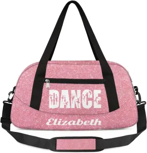 Personalized Custom Girls Dance Bag, Customized Gifts Sports Gym Bag Custom Name Kids Duffel Bags Overnight Weekender Sleepover Carry On Travel Tote Bag for Girls, Rose Golden Glitter Dance