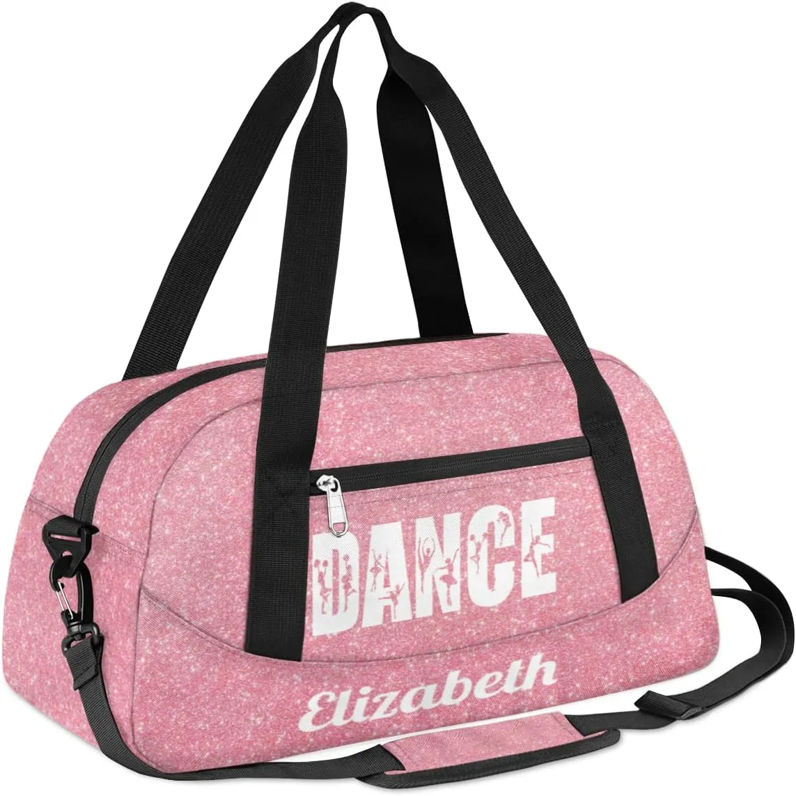 Personalized Custom Girls Dance Bag, Customized Gifts Sports Gym Bag Custom Name Kids Duffel Bags Overnight Weekender Sleepover Carry On Travel Tote Bag for Girls, Rose Golden Glitter Dance