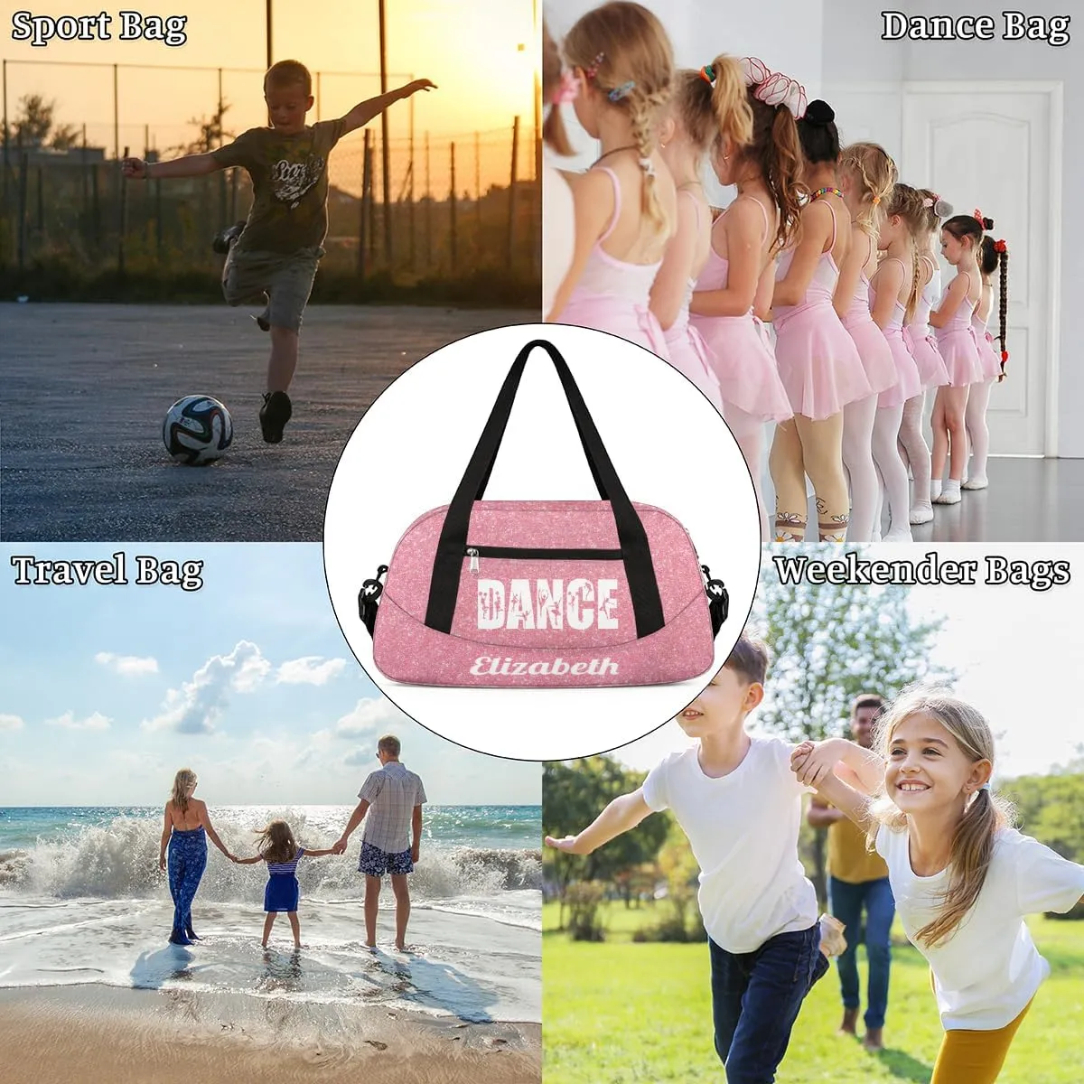 Personalized Custom Girls Dance Bag, Customized Gifts Sports Gym Bag Custom Name Kids Duffel Bags Overnight Weekender Sleepover Carry On Travel Tote Bag for Girls, Rose Golden Glitter Dance