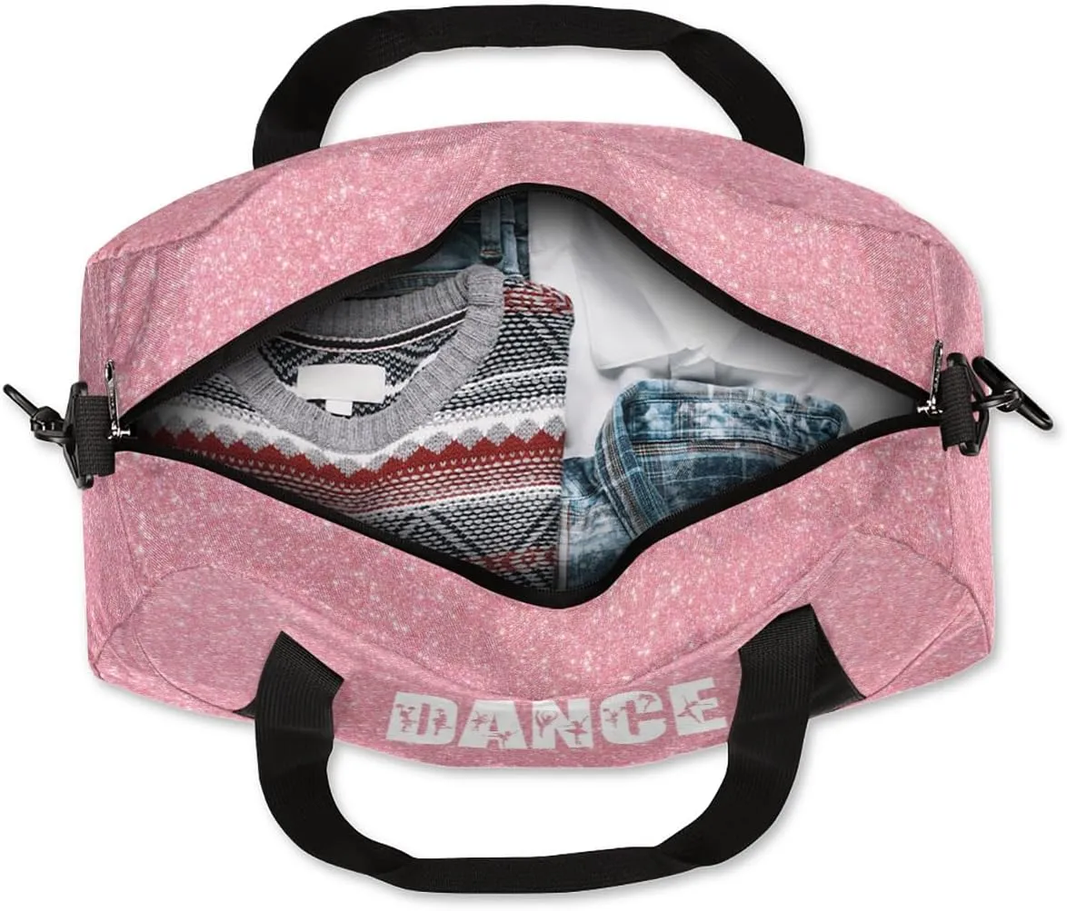 Personalized Custom Girls Dance Bag, Customized Gifts Sports Gym Bag Custom Name Kids Duffel Bags Overnight Weekender Sleepover Carry On Travel Tote Bag for Girls, Rose Golden Glitter Dance