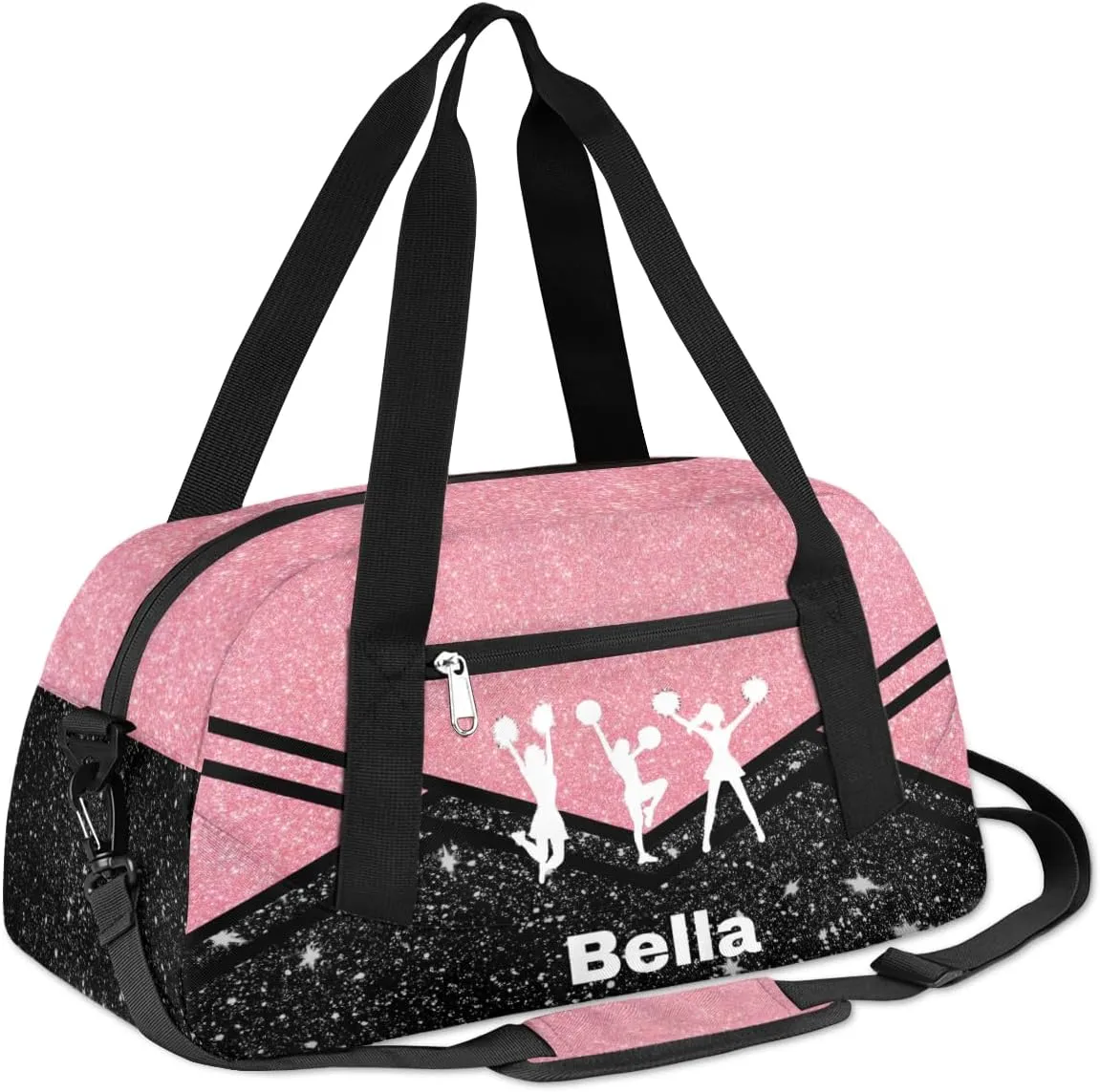 Personalized Dance Bag Cheer Bag for Girls, Personalized Custom Kids Duffle Bags, Customized Sports Gym Bag Weekender Overnight Bag Travel Duffel Bag for Kids, Cheer Dance Rose Golden Black Glitter
