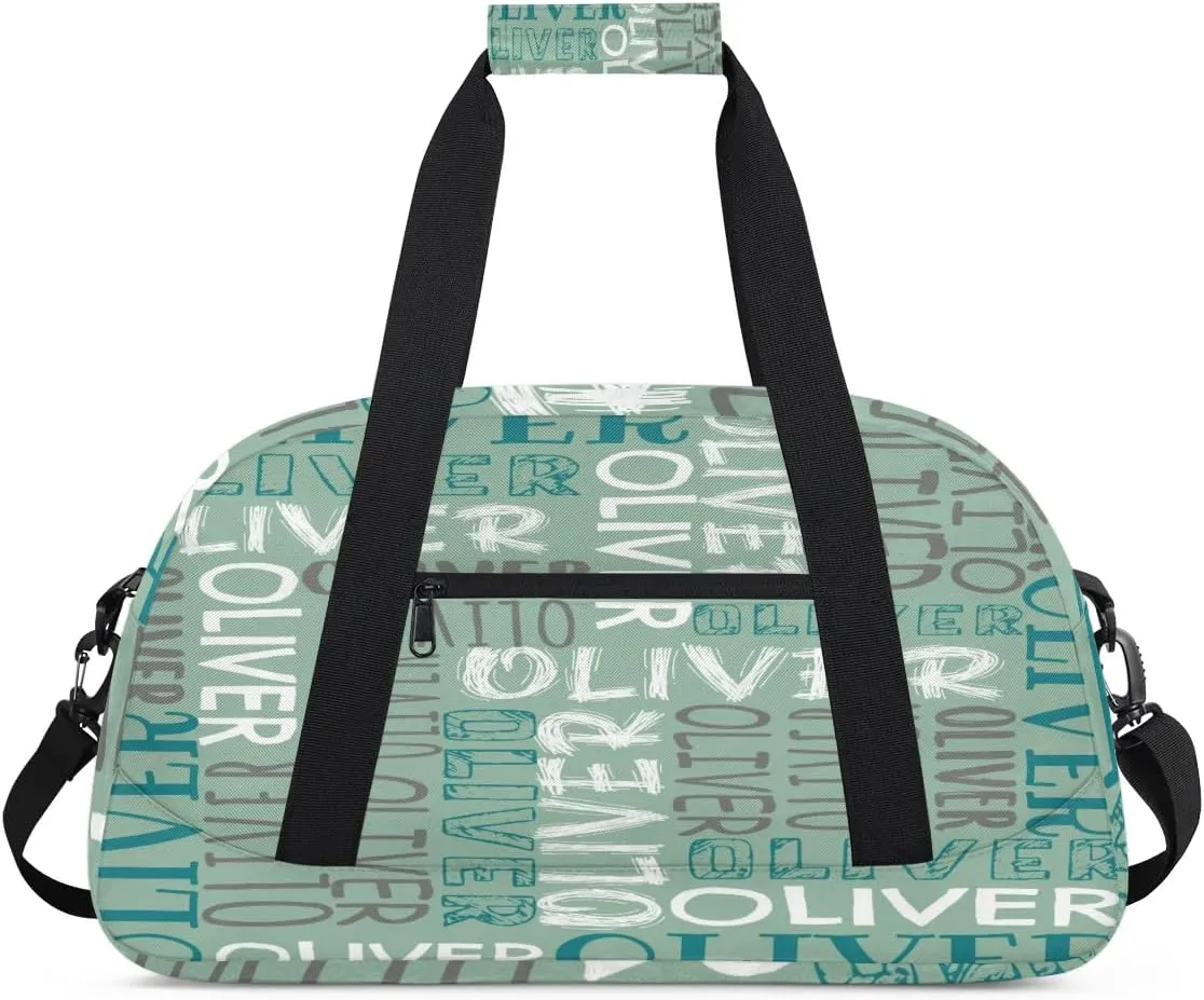 Personalized Dance Bag Duffel Bag for Girl, Custom Sport Gym Bag for Boy, Ballet Bag Weekender Bags Travel Duffel Bag Gift for Kids Blue Green White Text