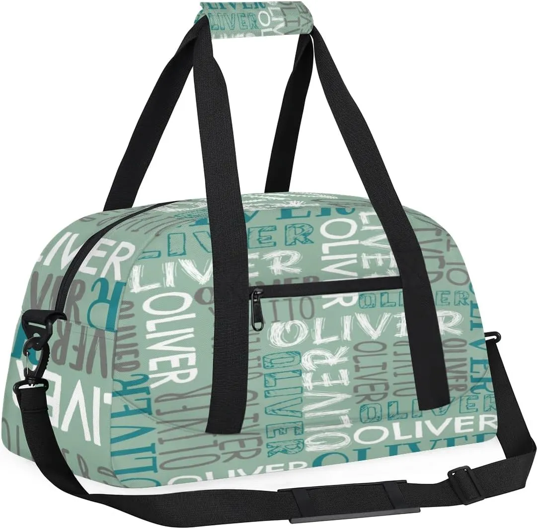 Personalized Dance Bag Duffel Bag for Girl, Custom Sport Gym Bag for Boy, Ballet Bag Weekender Bags Travel Duffel Bag Gift for Kids Blue Green White Text