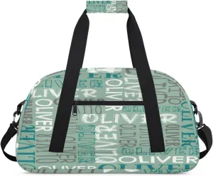 Personalized Dance Bag Duffel Bag for Girl, Custom Sport Gym Bag for Boy, Ballet Bag Weekender Bags Travel Duffel Bag Gift for Kids Blue Green White Text