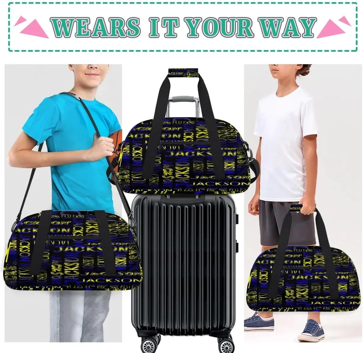 Personalized Dance Bag Duffel Bag for Girl, Custom Sport Gym Bag for Boy, Ballet Bag Weekender Bags Travel Duffel Bag Gift for Kids Gradation Blue Yellow Black
