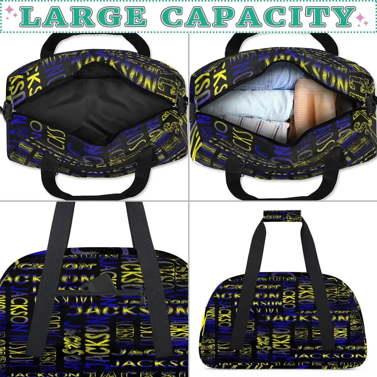 Personalized Dance Bag Duffel Bag for Girl, Custom Sport Gym Bag for Boy, Ballet Bag Weekender Bags Travel Duffel Bag Gift for Kids Gradation Blue Yellow Black
