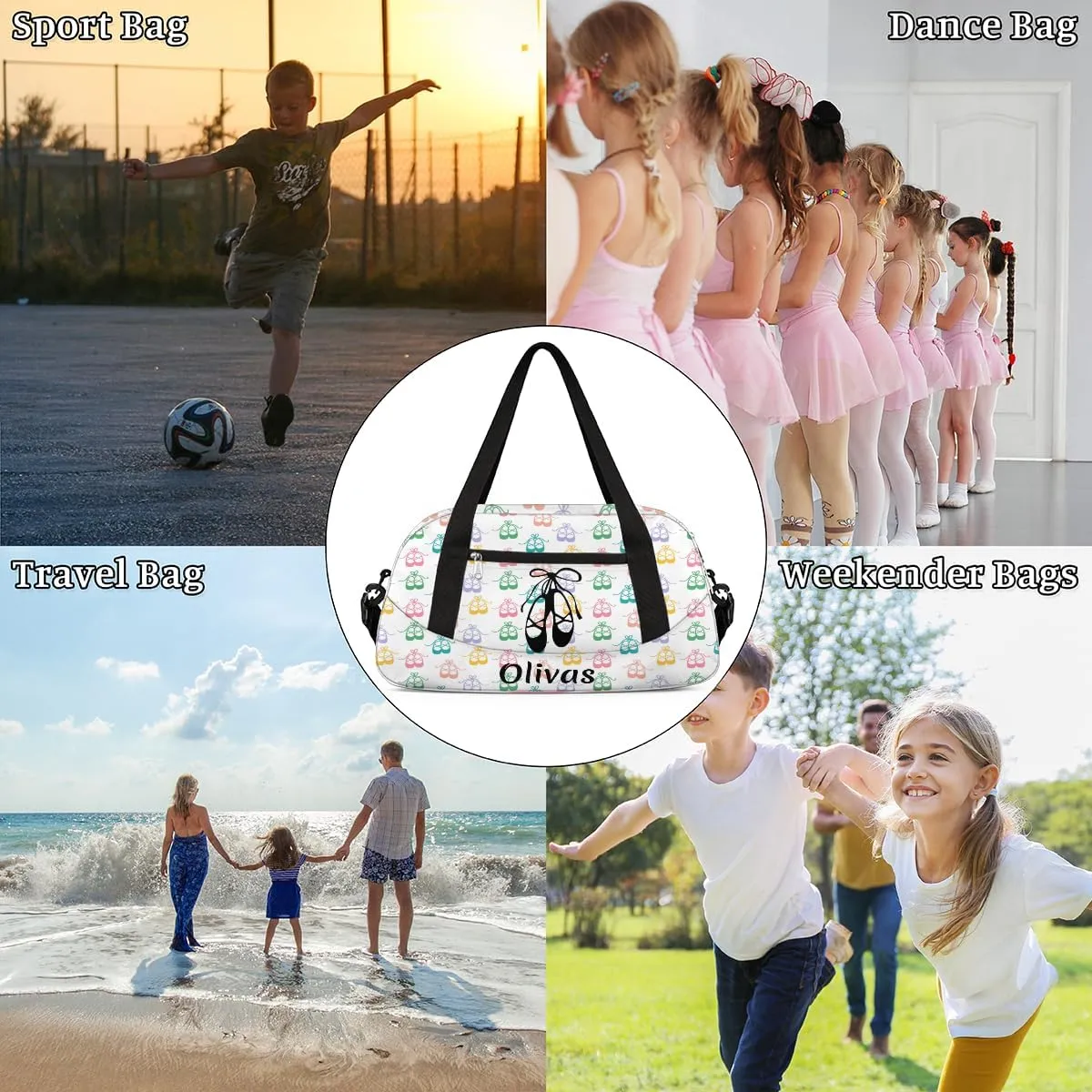 Personalized Dance Bag Gym Bag for Girl, Custom Sport Duffel Bag Weekender Bags Travel Duffel Bag Colorful Cute Ballet Shoes