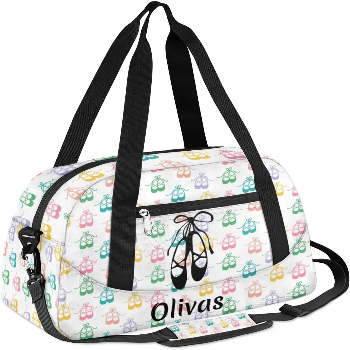 Personalized Dance Bag Gym Bag for Girl, Custom Sport Duffel Bag Weekender Bags Travel Duffel Bag Colorful Cute Ballet Shoes