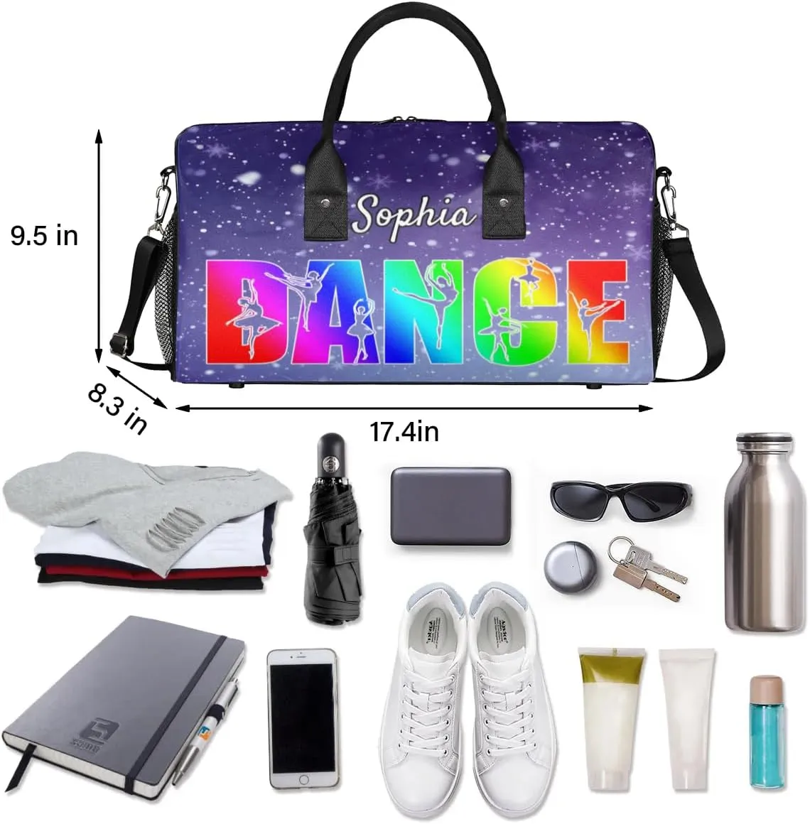 Personalized Dance Bag Gym Bags, Custom Neme Dance Ballet Sports Duffel Bags Weekender Bags Custom Travel Duffel Bag Bag Cosmos Space Glitter