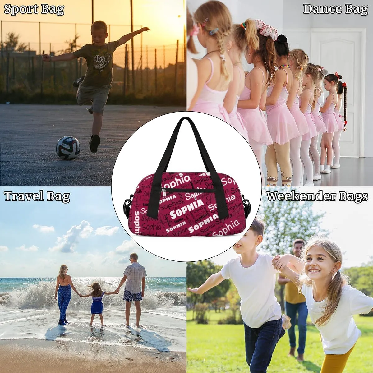 Personalized Dance Bags for Girls, Custom Kids Overnight Duffel Bag Sport Travel Duffle Bags