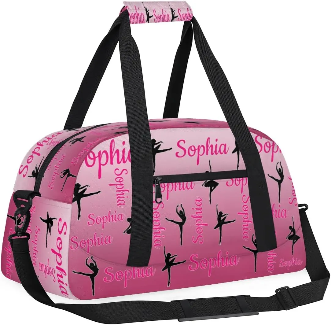 Personalized Dance Gymnastics Bags, Custom Name Duffel Bag Cheer Bags, Custom Sport Duffel Gym Bag Travel Weekender Bags Dark Pink Gradient