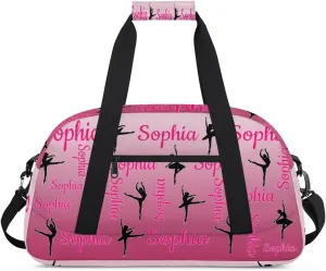 Personalized Dance Gymnastics Bags, Custom Name Duffel Bag Cheer Bags, Custom Sport Duffel Gym Bag Travel Weekender Bags Dark Pink Gradient