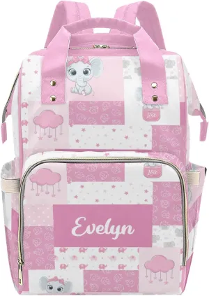 Personalized Diaper Bag Backpack Tote,Elephant Pink Qulit, Custom Diaper Bags for Shower Gift