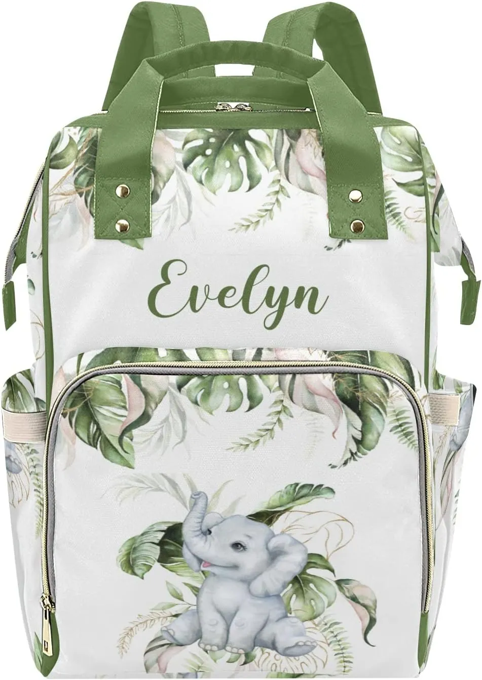 Personalized Diaper Bag Backpack Tote,Tropical Leaves,Custom Diaper Bags for Shower Gift