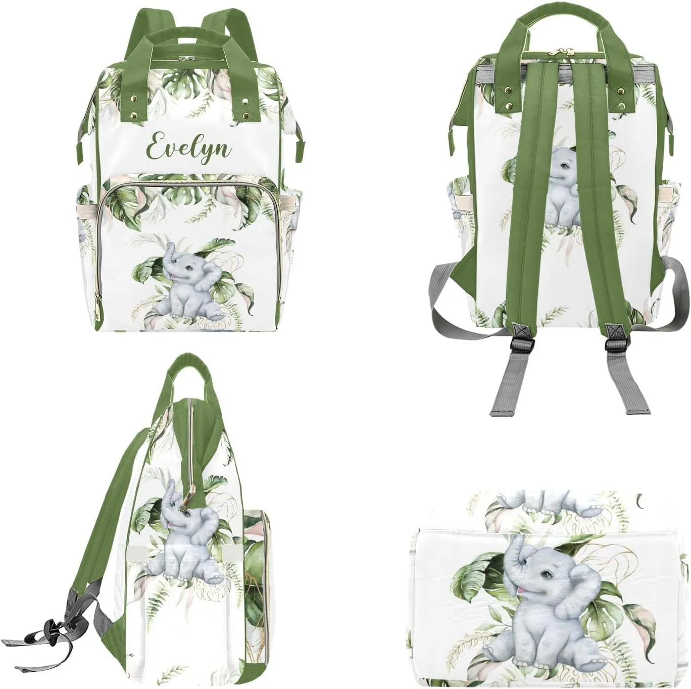 Personalized Diaper Bag Backpack Tote,Tropical Leaves,Custom Diaper Bags for Shower Gift