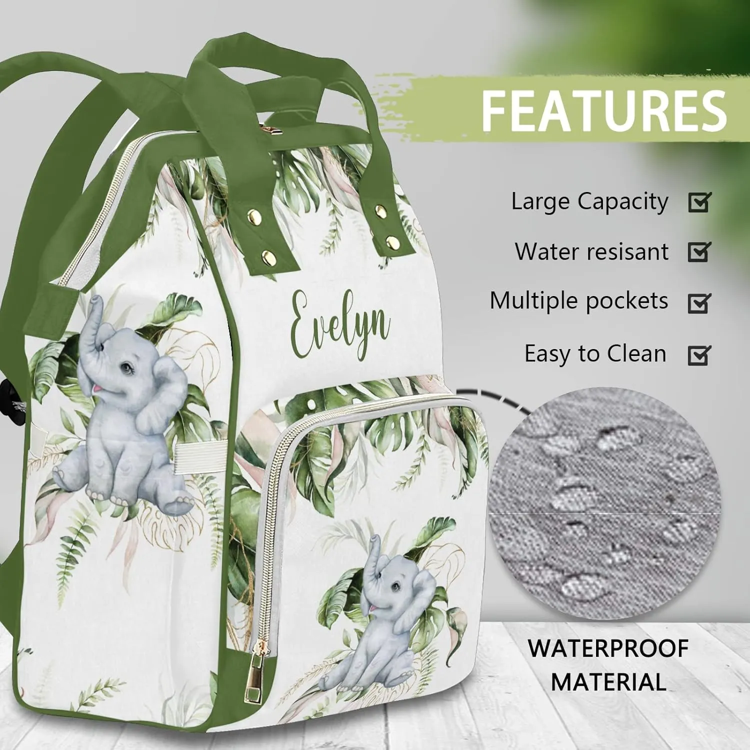 Personalized Diaper Bag Backpack Tote,Tropical Leaves,Custom Diaper Bags for Shower Gift