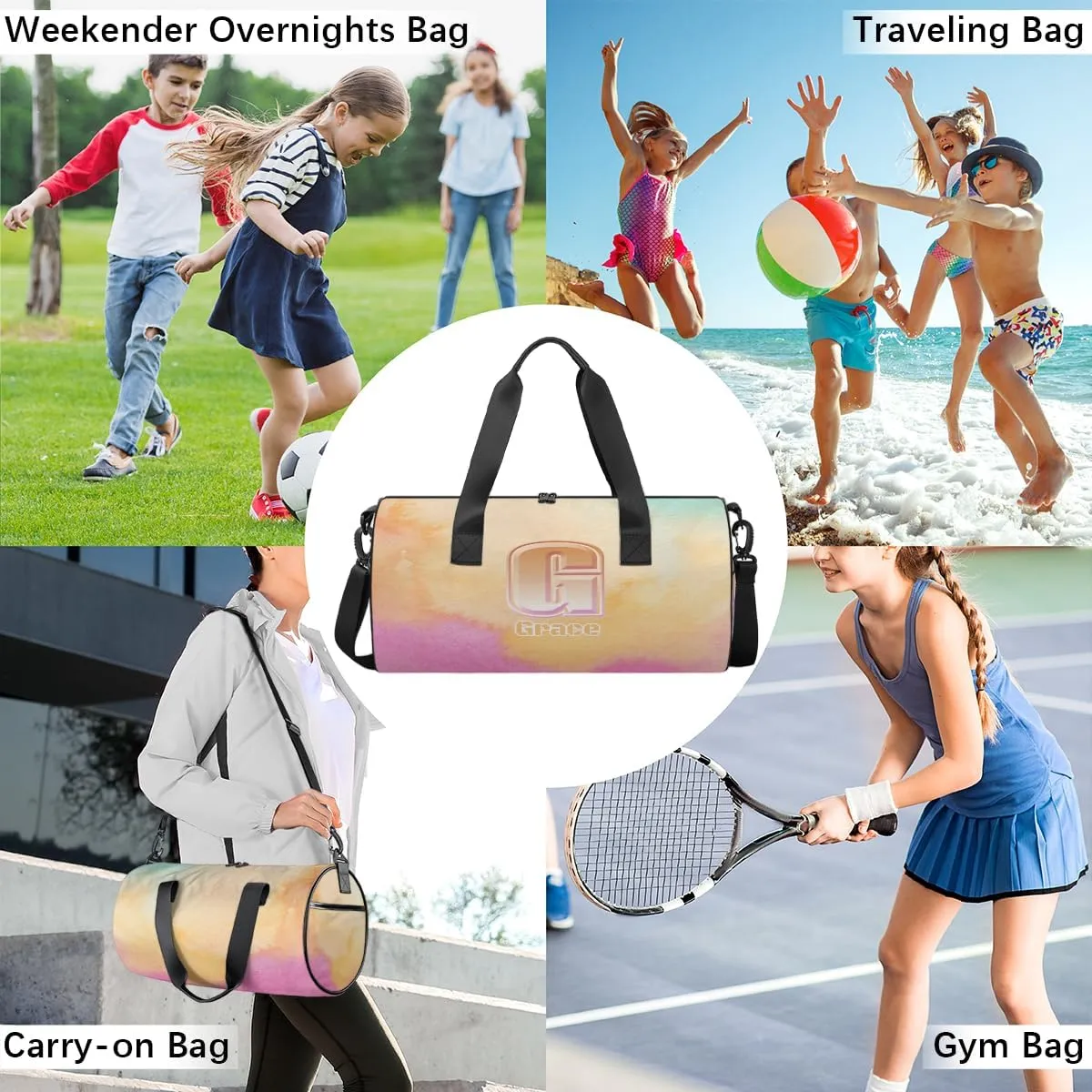 Personalized Duffel Bag for Dance Travel Gymnastics Sports, Dance Bag for Kids Boys Girls Men Women Gym Weekend Beach Sleepover Watercolor Wallpapers