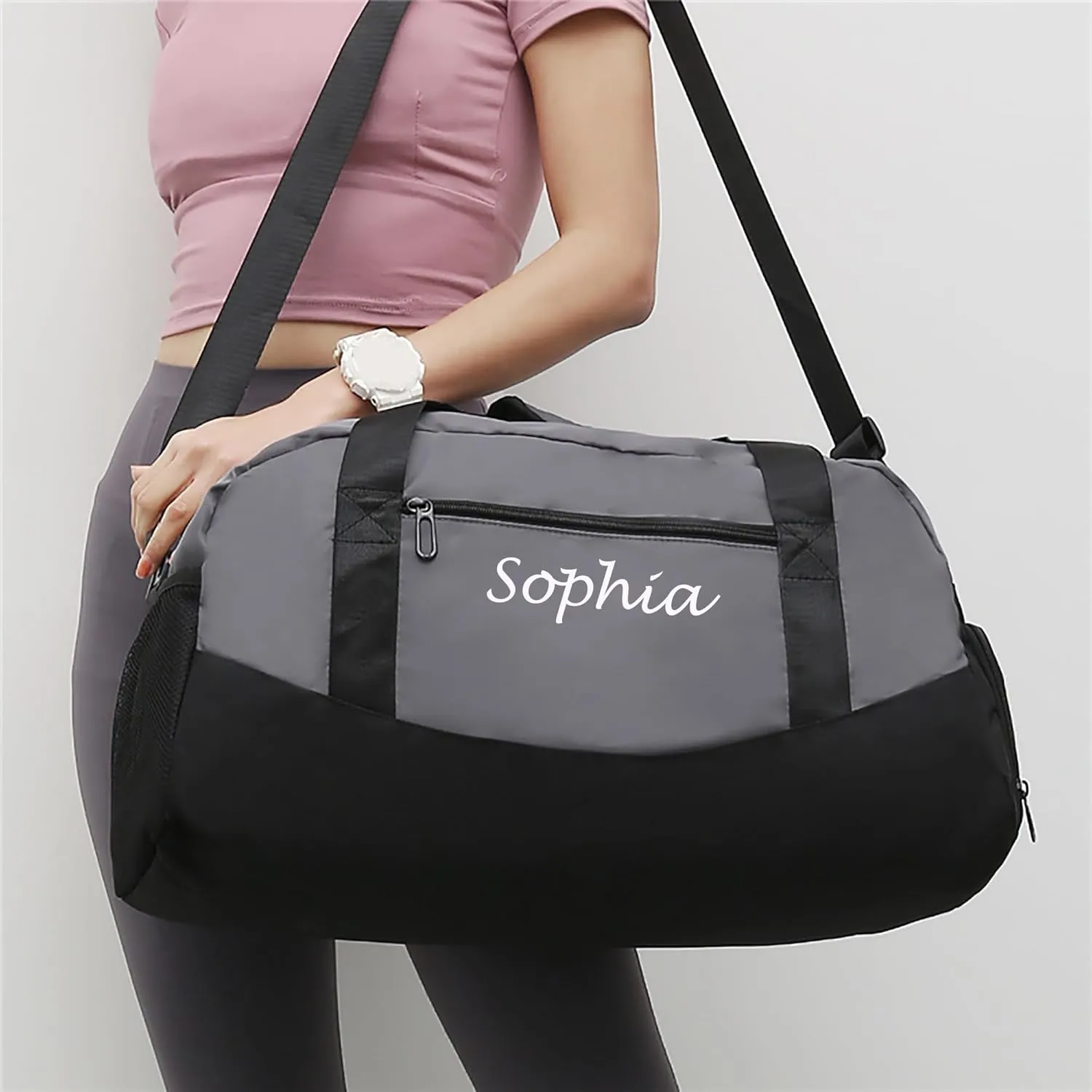 Personalized Duffel Bag Name Custom Sports Gym Bags Two Toned Travel Duffle Bag with Wet Dry Pockets & Shoe Weekend Overnight Bag for Women Men