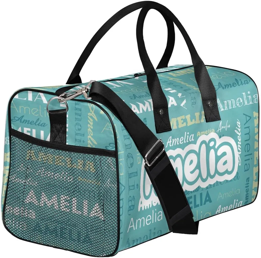 Personalized Duffel Bags Overnight Bag with Name Lightweight Travel Daycare Bag for Sleepover Weekender Bag Women Men Custom Text Gifts Cyan