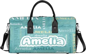 Personalized Duffel Bags Overnight Bag with Name Lightweight Travel Daycare Bag for Sleepover Weekender Bag Women Men Custom Text Gifts Cyan