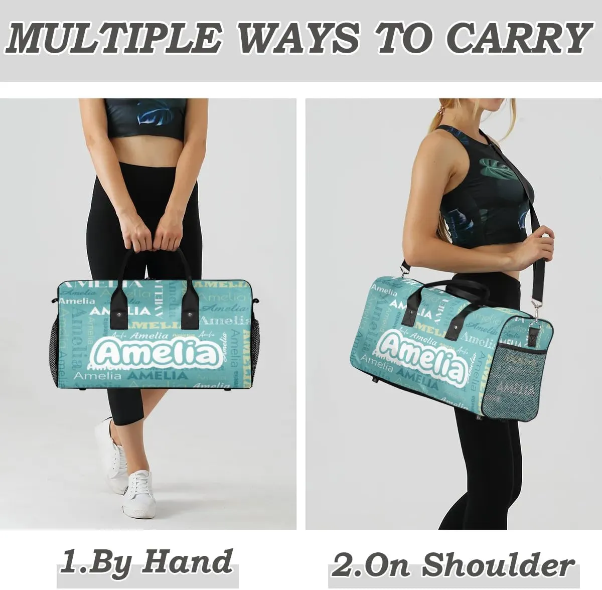 Personalized Duffel Bags Overnight Bag with Name Lightweight Travel Daycare Bag for Sleepover Weekender Bag Women Men Custom Text Gifts Cyan