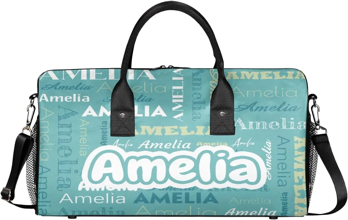 Personalized Duffel Bags Overnight Bag with Name Lightweight Travel Daycare Bag for Sleepover Weekender Bag Women Men Custom Text Gifts Cyan