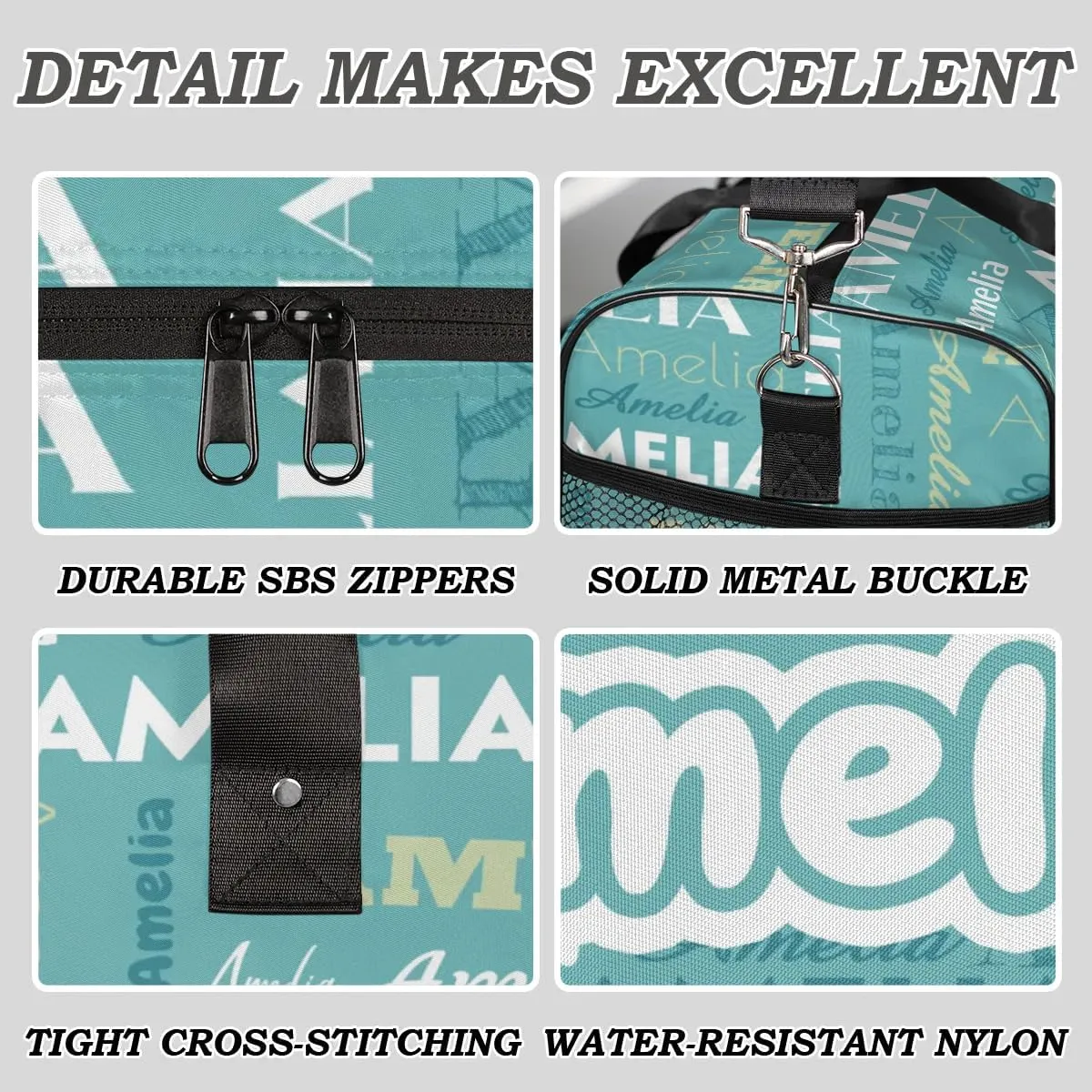Personalized Duffel Bags Overnight Bag with Name Lightweight Travel Daycare Bag for Sleepover Weekender Bag Women Men Custom Text Gifts Cyan