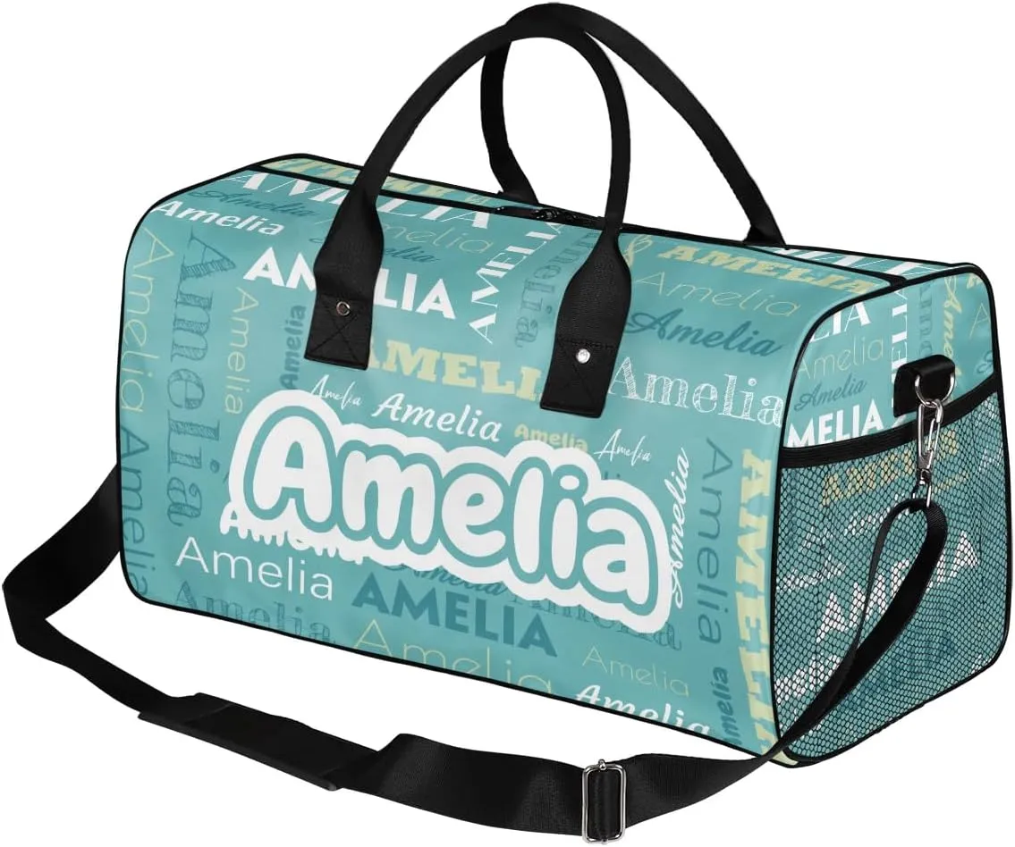 Personalized Duffel Bags Overnight Bag with Name Lightweight Travel Daycare Bag for Sleepover Weekender Bag Women Men Custom Text Gifts Cyan