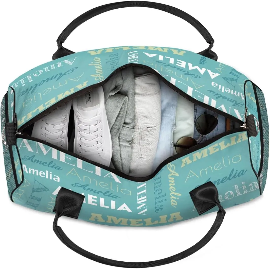 Personalized Duffel Bags Overnight Bag with Name Lightweight Travel Daycare Bag for Sleepover Weekender Bag Women Men Custom Text Gifts Cyan