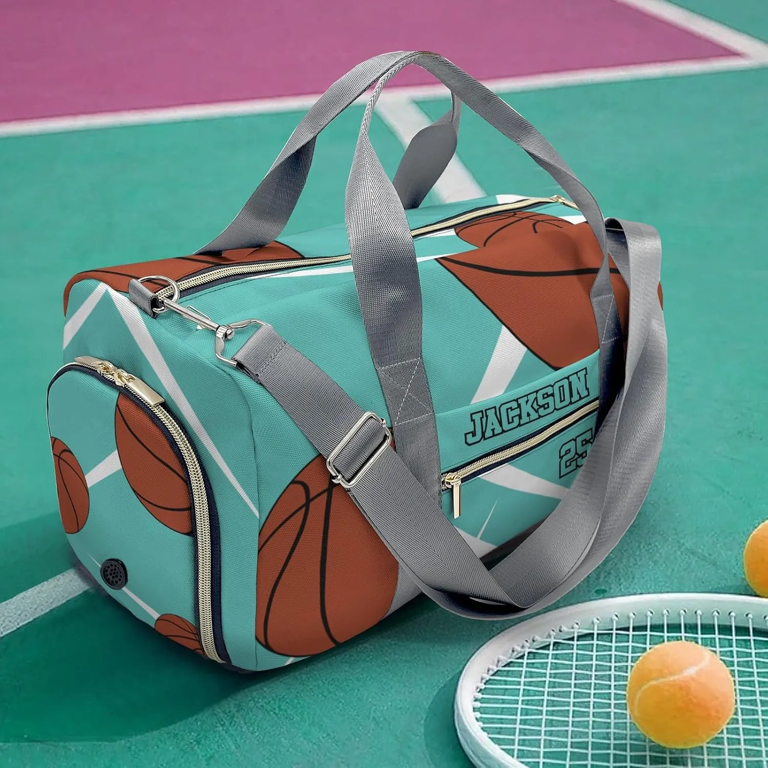 Personalized Duffle Bag with Name,Sport Basketball Player Team Aqua Custom Travel Bag Carry On Weekend Overnight Bag Gym Sports Bag Dance Bag