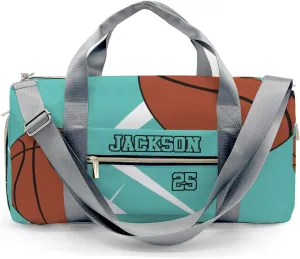 Personalized Duffle Bag with Name,Sport Basketball Player Team Aqua Custom Travel Bag Carry On Weekend Overnight Bag Gym Sports Bag Dance Bag